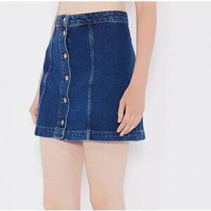 Topshop "Moto" Jean Mini Skirt Dark Wash Denim Button Front
